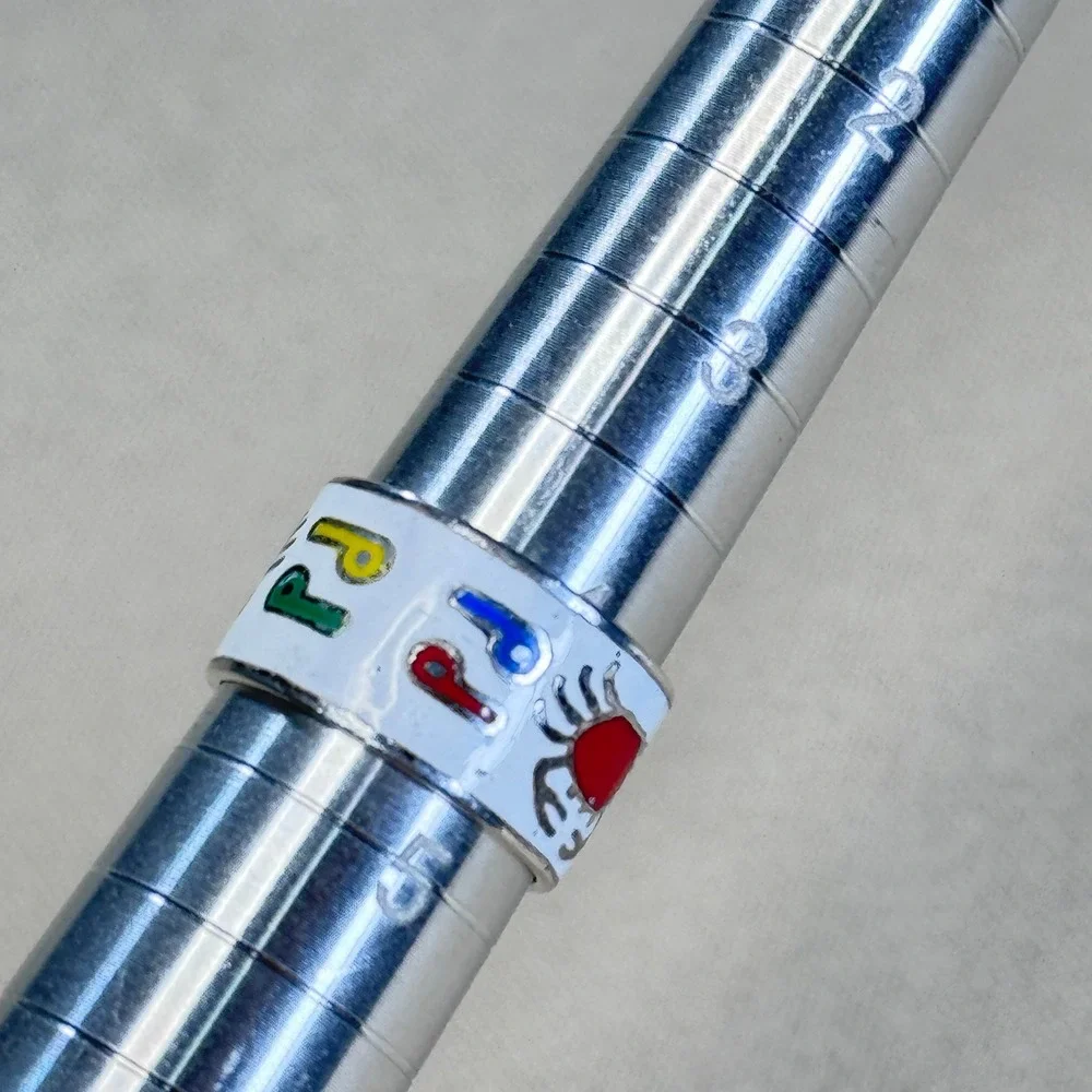 Sterling‎ Silver 925 Enamel Crab Tribal Folk Art Design Ring Thailand Size 4.25